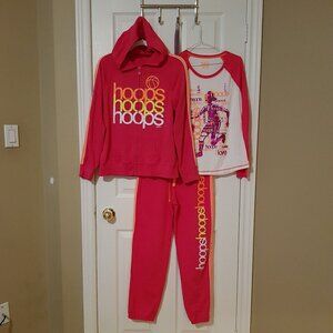Justice Girls Sparkly Hooded Sweatshirt, Shirt and Sweatpants Set ~ Size 14/16 ~